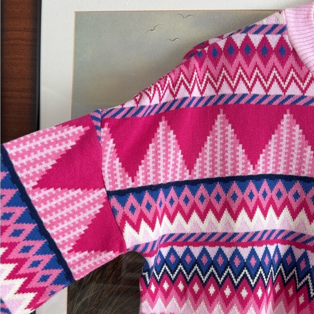 CRAS MILLO KNIT ORGANIC COTTON SWEATER Flare Sleeves Multicolor Retro - Picture 7 of 12